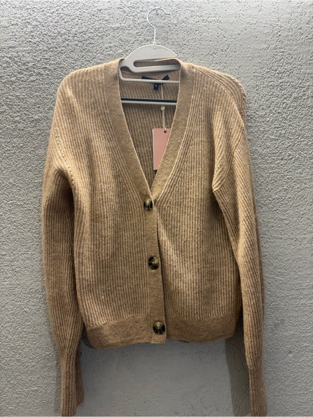 Quince Ribbed V-Neck Button Cardigan - Camel